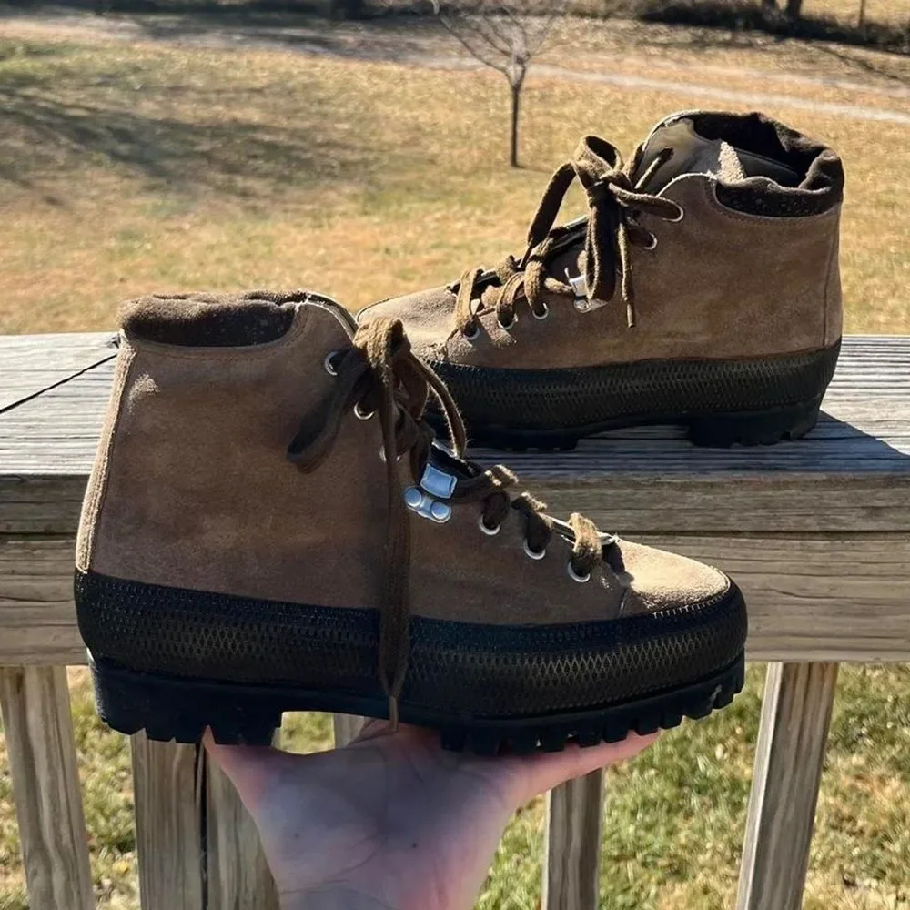 80s Vintage Garmisch German Suede Leather Gorpcore Snow Ski Boots 6.5 Womens